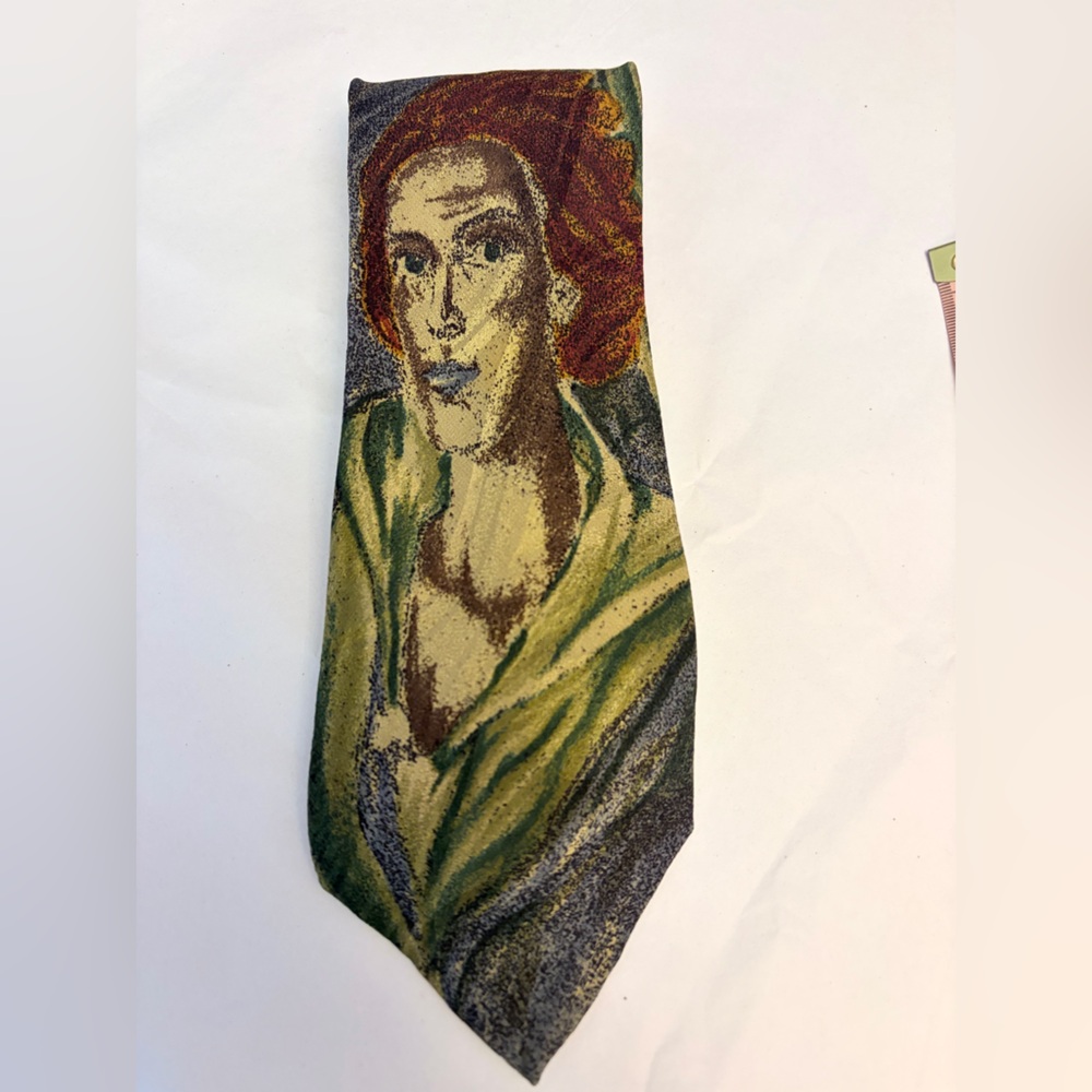 David Lawrence Artistic Portrait Silk Tie Green Brown Men's